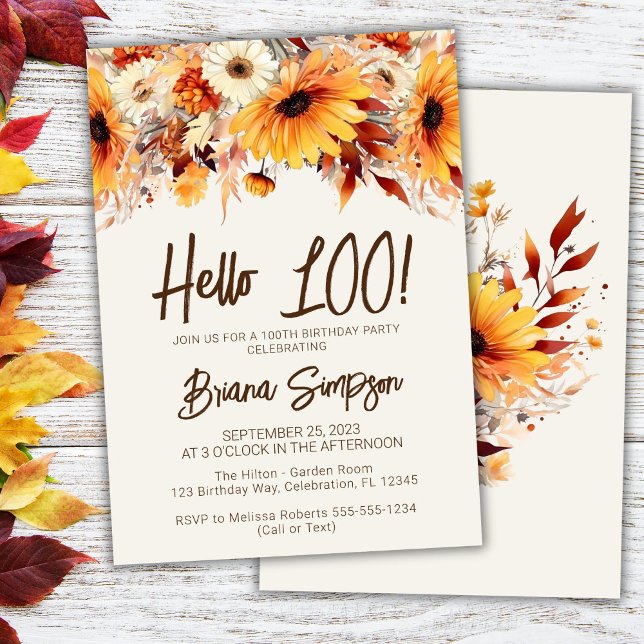 Invitación 100.º cumpleaños de Beige Fall Floral (Subido por el creador)