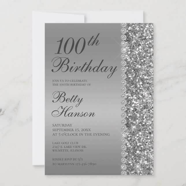 Invitación 100.º cumpleaños elegante (Anverso)