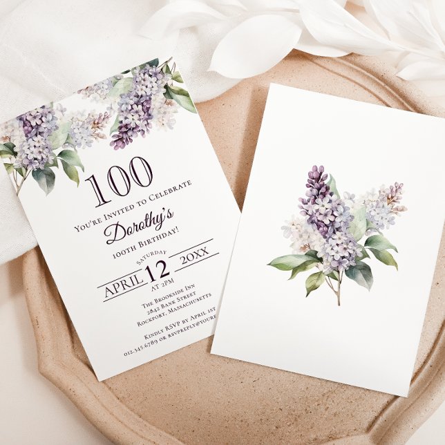 Invitación 100.º cumpleaños Flor Lilac Purple Spring (Subido por el creador)