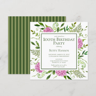 Invitación 100.º cumpleaños Hydrangeas Rosadas