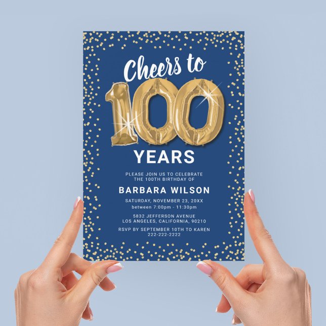Invitación 100.º cumpleaños Oro Azul (Subido por el creador)