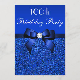 Invitación 100.º cumpleaños Royal Blue Sequins Bow y Diamond