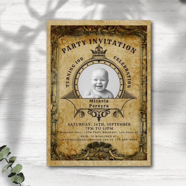 Invitación 100.º Fiesta de sorprender con imágenes retro de c (Subido por el creador)