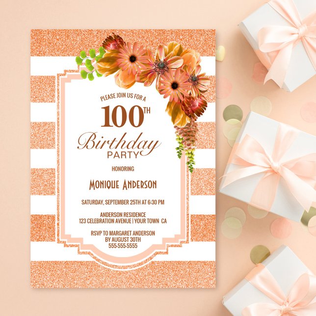 Invitación 100.º Fiesta floral a rayas de Apricot (Subido por el creador)