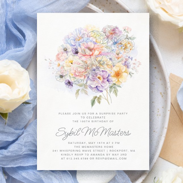 Invitación 100.º Nacimiento Fiesta sorpresa Flor Bouquet (Subido por el creador)
