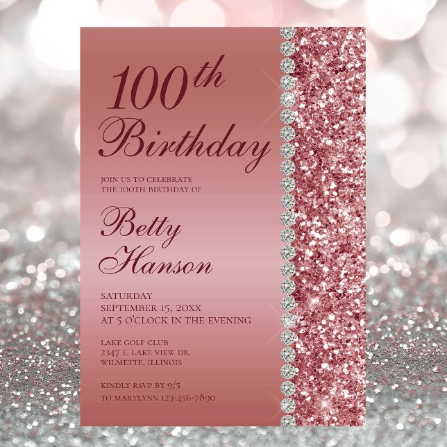 Invitación 100.º Rosa elegante Cumpleaños de Oro (Subido por el creador)