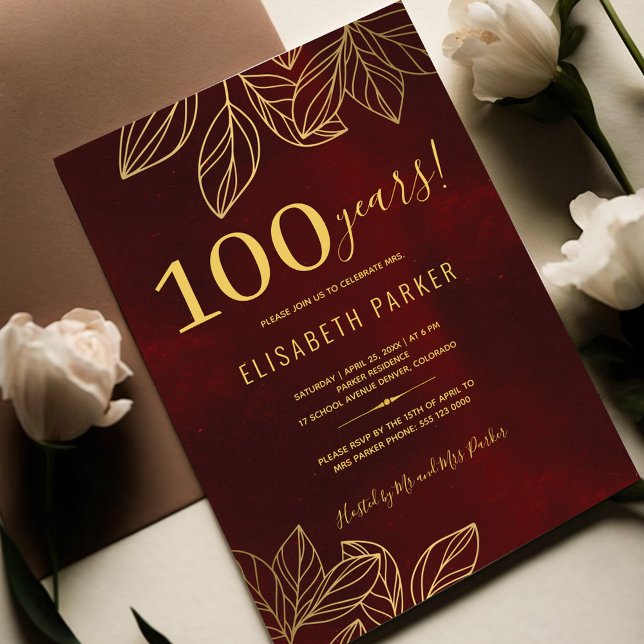 Invitación 100 años elegante elegante elegante fiesta de cump (Subido por el creador)