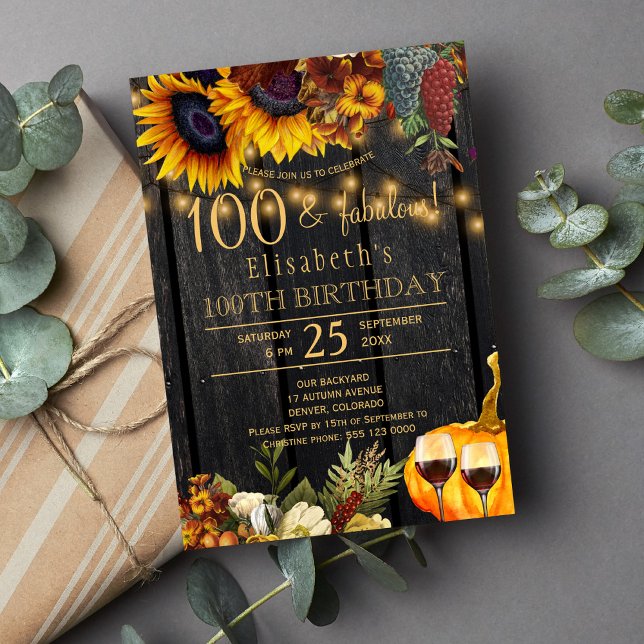 Invitación 100 años fabulosos otoño rústico cumpleaños 100 (Subido por el creador)