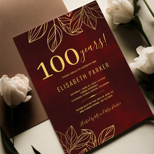 Invitación 100 años fiesta de cumpleaños elegante con clase n