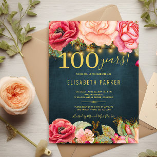 Invitación 100 años floral elegante fiesta de cumpleaños núme