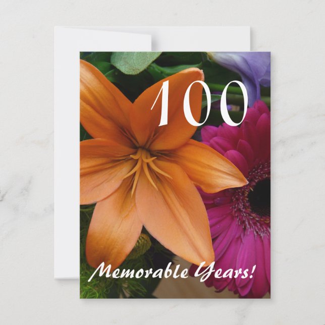 Invitación ¡100 Años Memorables!-Fiesta de cumpleaños/Naranja (Anverso)