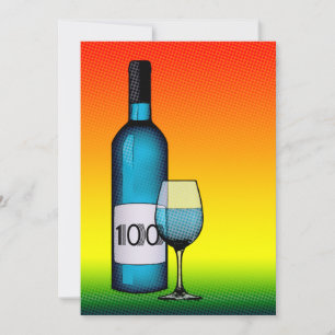 Invitación 100 cumpleaños : botella de vino de media tonalida