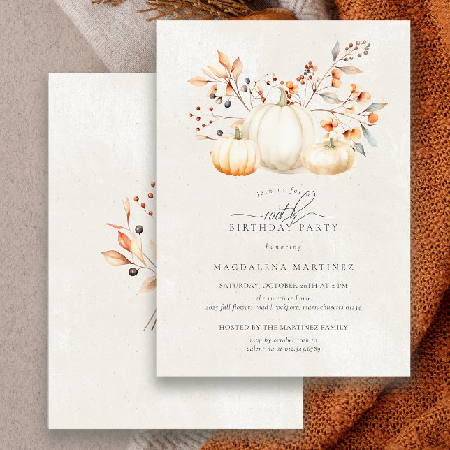 Invitación 100° cumpleaños Caída de Calabaza Blanca deja eleg (Subido por el creador)