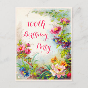 Invitación 100 cumpleaños Dahlias Peonies Jardín Victoriano