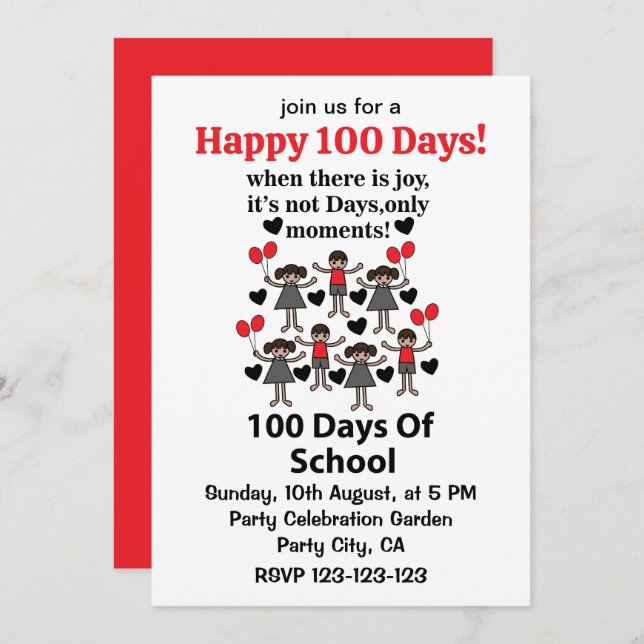 Invitación 100 Días De Escuela (Anverso / Reverso)
