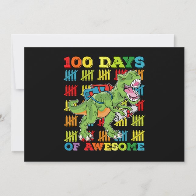 Invitación 100 días de impresionante escuela T Rex Dinosaur (Anverso)