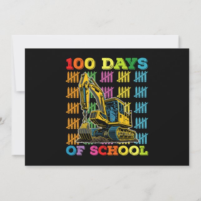 Invitación 100 Días De Maestra Escolar Excavadora Escolar (Anverso)