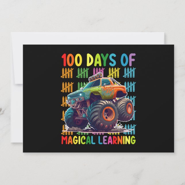 Invitación 100 Días De Magical Learning Monster Truck School (Anverso)