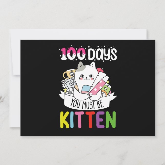 Invitación 100 Días Debes Ser Gato Gatito De La Escuela (Anverso)