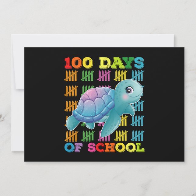 Invitación 100 Días Escolares De Maestros De Tortuga (Anverso)