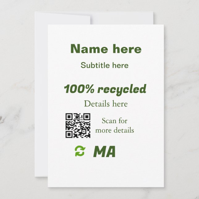 Invitación 100% reciclado añadir código Q R aquí nombre de ne (Anverso)