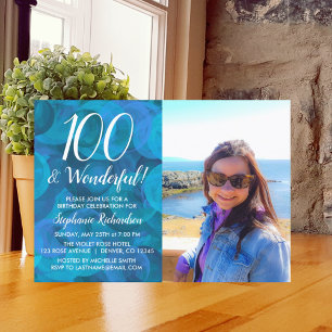 Invitación 100 y el maravilloso y elegante cumpleaños azul de
