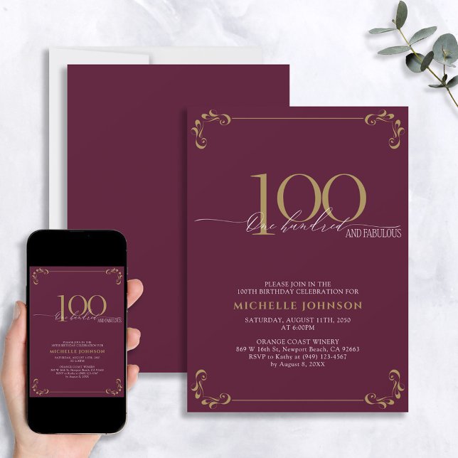 Invitación 100 y fabuloso cumpleaños blanco y dorado de Borgo (Subido por el creador)