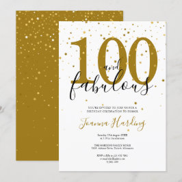 Invitación 100 y fabuloso Cumpleaños elegante de oro y negro