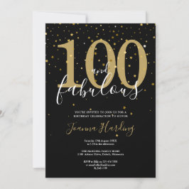 Invitación 100 y fabuloso cumpleaños elegante oro y negro