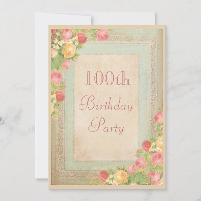 Invitación 100a fiesta de cumpleaños de los rosas elegantes (Anverso)