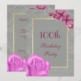 Invitación 100o cumpleaños elegante del damasco floral y
