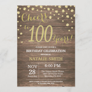 Invitación 100o diamante del cumpleaños del oro de madera