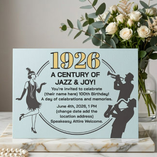 Invitación 100th Birthday Party Card 1920s Speakeasy Flapper