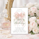 Invitación 100th Birthday Party Pink Coquette Bow Rose Floral<br><div class="desc">A large blush pink coquette bow is decorated with elegant pink roses on this birthday invitation. Classic script calligraphy lets your guests know it's a milestone birthday. Easy to personalize with your party details.</div>