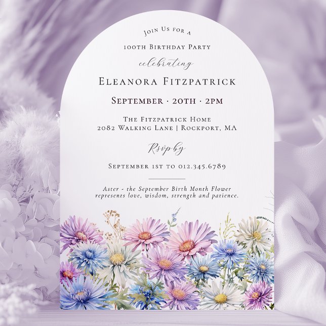 Invitación 100th Birthday Party September Birth Month Flower  (Subido por el creador)
