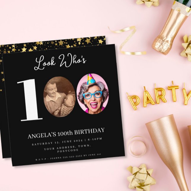 Invitación 100th Birthday Photo Invitation | Number Collage (Subido por el creador)