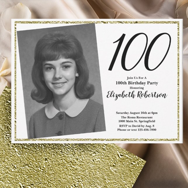 Invitación 100th Custom Photo White and Gold  (Subido por el creador)