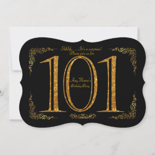 Invitación 101ª fiesta de cumpleaños 101ª, Gatsby, negro y or