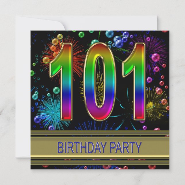 Invitación 101ª fiesta de cumpleaños con burbujas (Anverso)