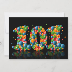 Invitación 101ª fiesta de cumpleaños, con burbujas y bolas