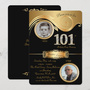 Invitación 101º, cumpleaños 101º, elegante decoración artísti