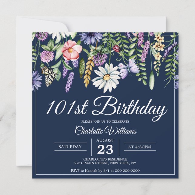 Invitación 101 años de elegancia de la marina de flores silve (Anverso)