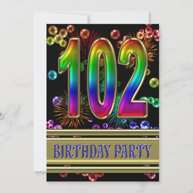 Invitación 102ª fiesta de cumpleaños con burbujas (Anverso)
