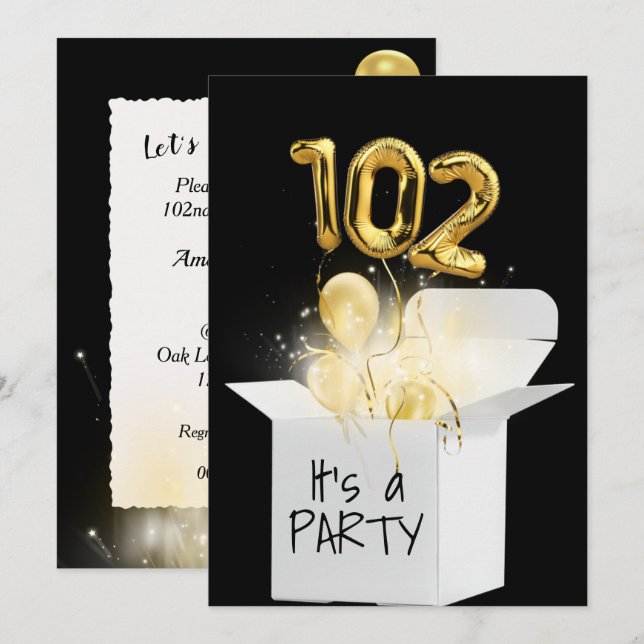 Invitación 102.º Globo De Oro De Cumpleaños En Caja Blanca (Anverso / Reverso)
