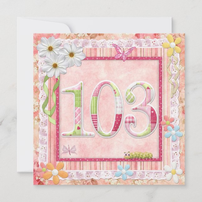 Invitación 103ª fiesta de cumpleaños estilo scrapbooking (Anverso)