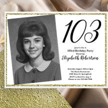103 Cumpleaños Foto Personalizada Blanco y Dorado