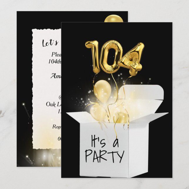 Invitación 104.º Globo De Oro De Cumpleaños En Caja Blanca (Anverso / Reverso)