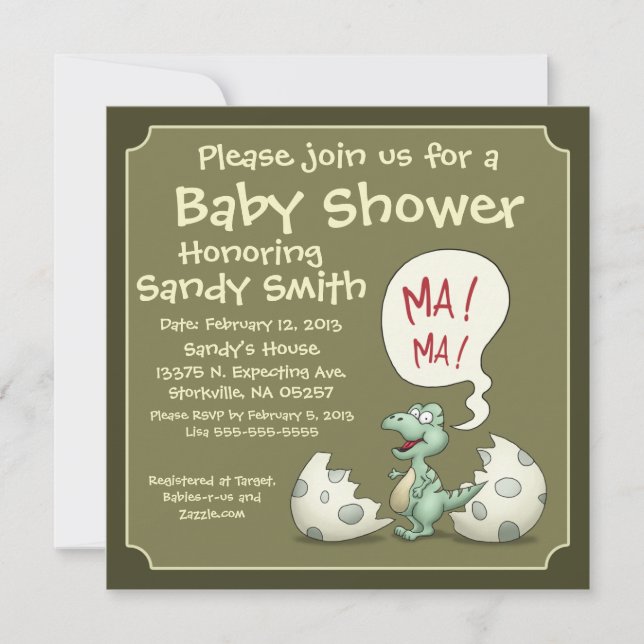 Invitación 106 de Baby Shower: Bebé del dinosaurio (Anverso)