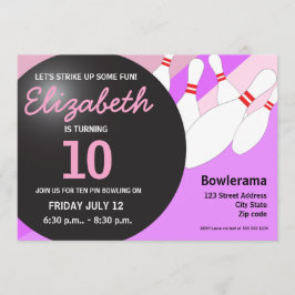 Invitación 10.ª bolera fiesta morado rosado