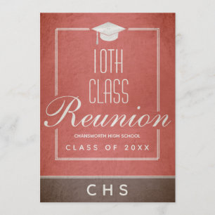 Invitación 10.ª Clase Reunión Elegante Guión Negro Rojo